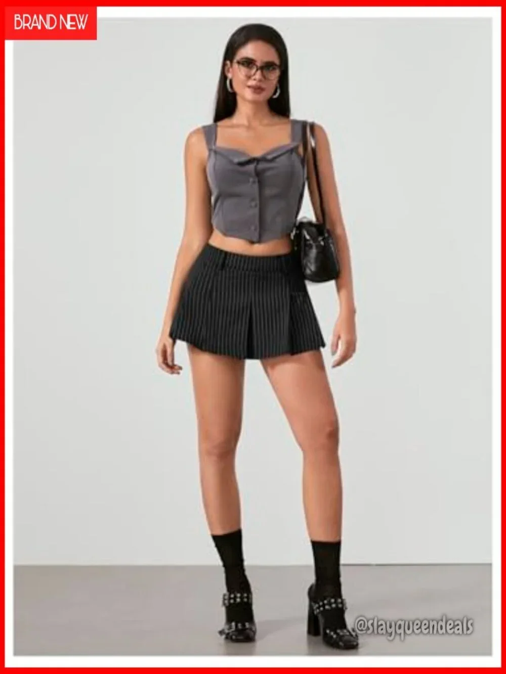 Striped Pleated Mini Skirt Low Waist Skater Style Y2K Trend